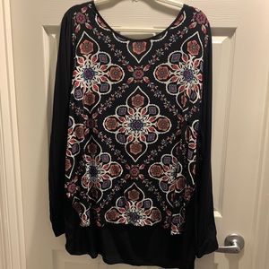 Old navy women high & low hem top long sleeve size XL black floral print new